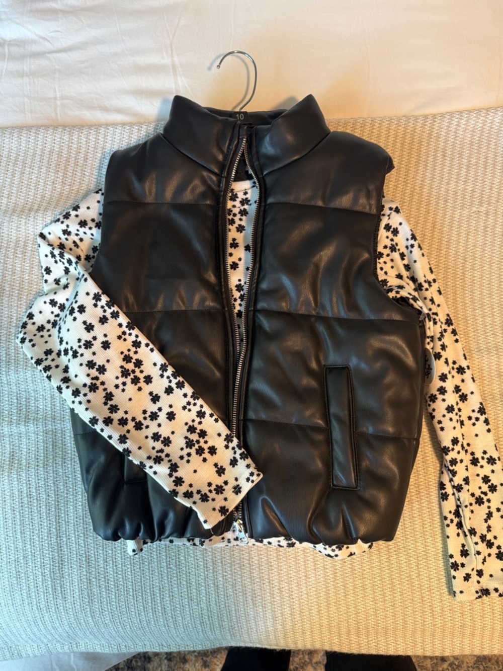 Kensie Black Faux Leather Quilted Puffer Vest